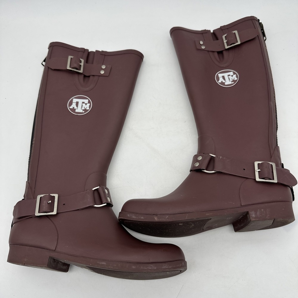 Texas A&M Women's Knee High Burgundy Rubber Rain Boots Size 7 EUC